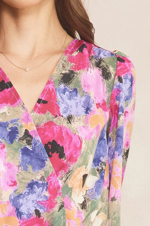 ENTRO INC Women's Top Floral Print Long Sleeve Bodysuit || David's Clothing