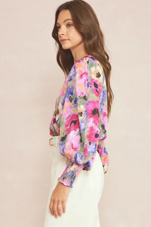 ENTRO INC Women's Top Floral Print Long Sleeve Bodysuit || David's Clothing