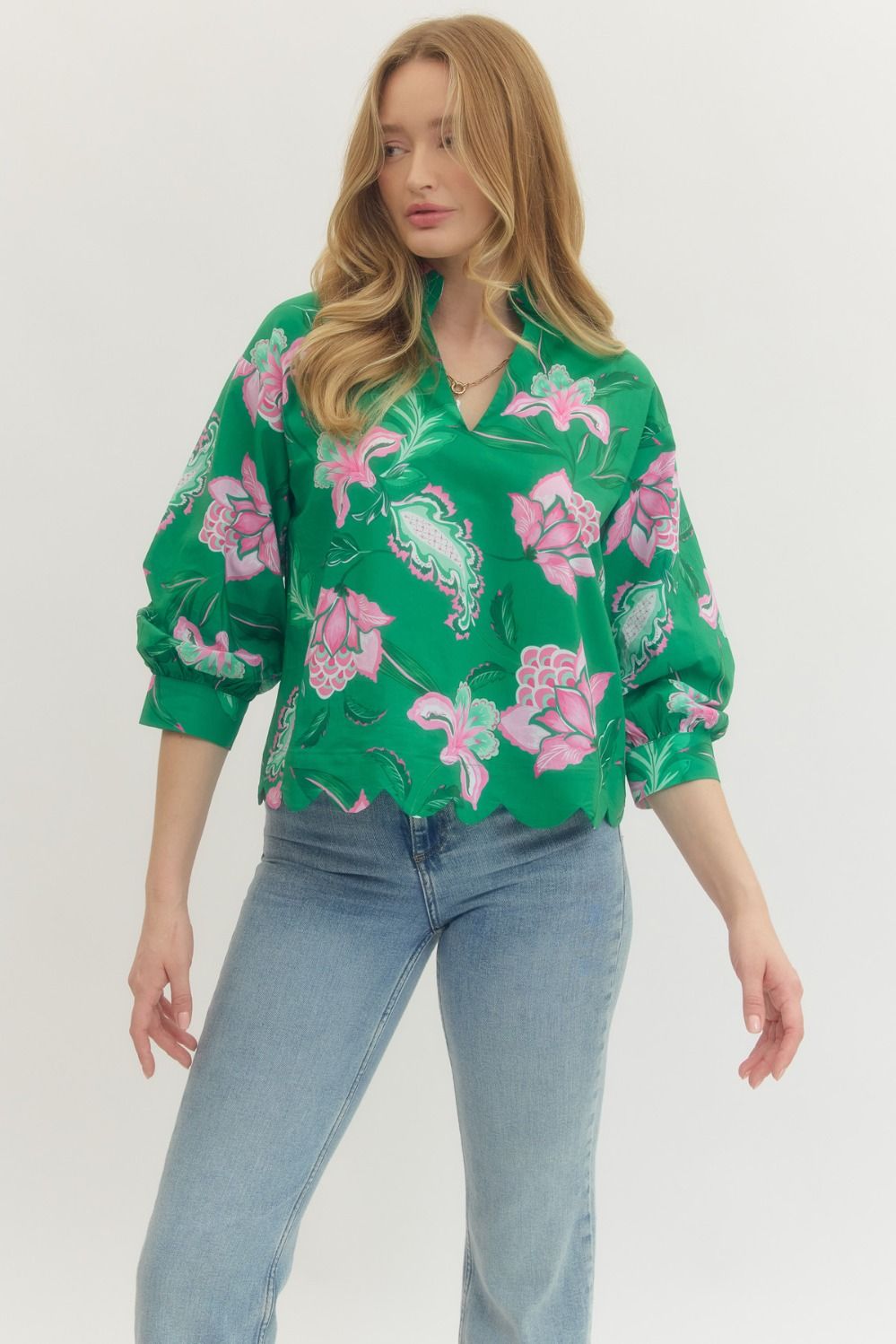 ENTRO INC Women's Top Floral Print Long Sleeve Top