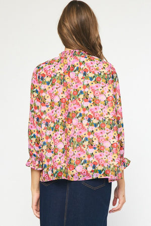 ENTRO INC Women's Top Floral Print Long Sleeve Top || David's Clothing