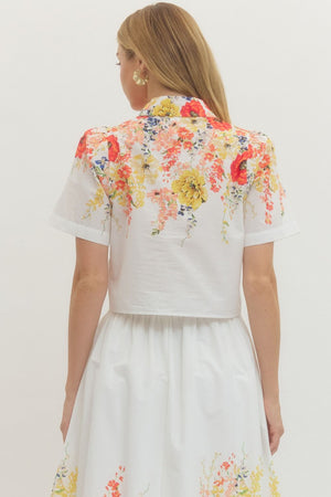 ENTRO INC Women's Top Floral Print Short Sleeve Collared Top