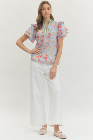 ENTRO INC Women's Top Floral Print Tiered Flutter Sleeve Top