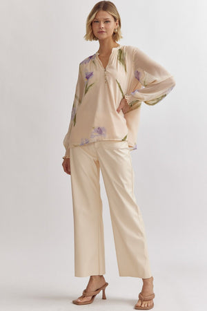 ENTRO INC Women's Top Floral Print V-Neck Long Sleeve Top || David's Clothing