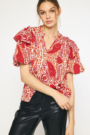 ENTRO INC Women's Top Floral Print V-Neck Top || David's Clothing