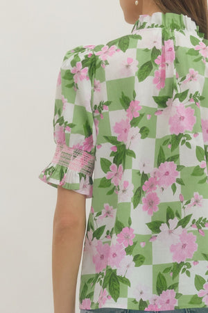 ENTRO INC Women's Top Floral Puff-Sleeve Top