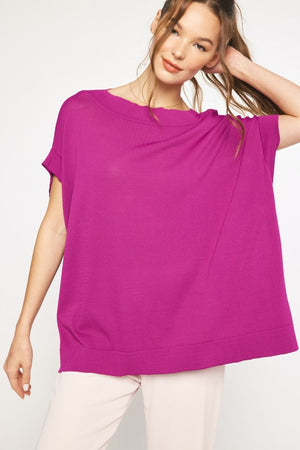 ENTRO INC Women's Top PLUM / S Solid Dolman Sleeve Top || David's Clothing T21028