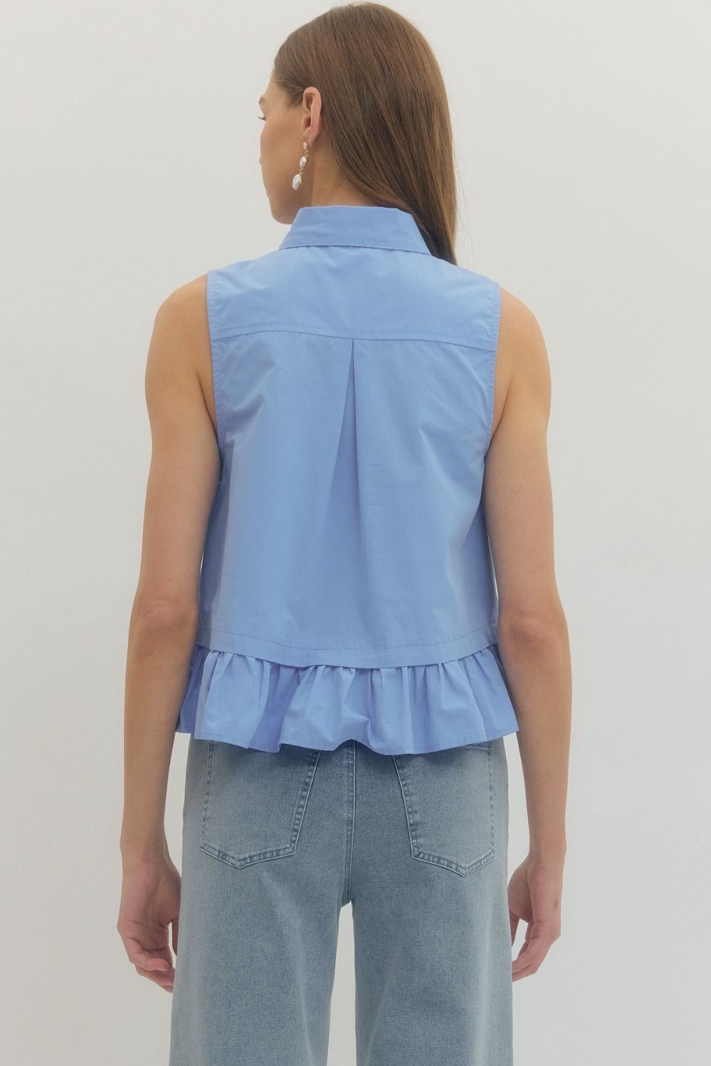 ENTRO INC Women's Top Ruffle Bottom Tie Neck Top