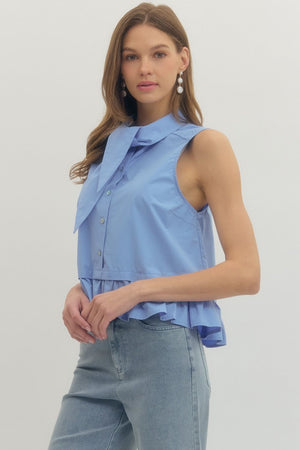 ENTRO INC Women's Top Ruffle Bottom Tie Neck Top