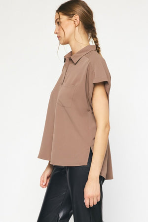 ENTRO INC Women's Top Solid Button Down Collared Top || David's Clothing