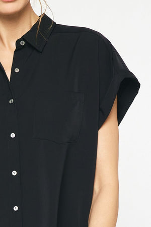 ENTRO INC Women's Top Solid Button Down Collared Top || David's Clothing