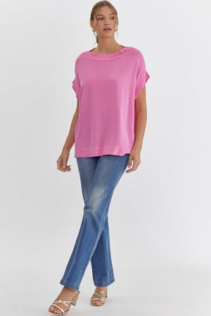 ENTRO INC Women's Top Solid Dolman Sleeve Top || David's Clothing