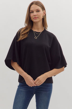 ENTRO INC Women's Top Solid Elbow Sleeve Top