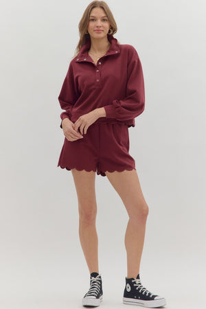 ENTRO INC Women's Top Solid Long Sleeve Snap Button Closure Pullover Top