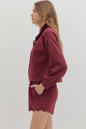 ENTRO INC Women's Top Solid Long Sleeve Snap Button Closure Pullover Top