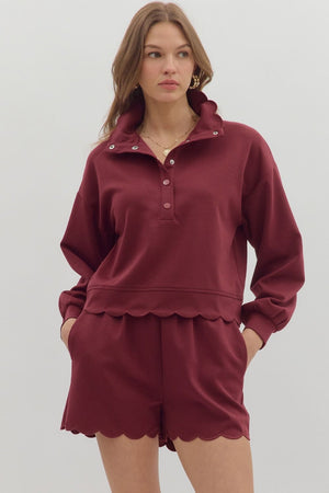 ENTRO INC Women's Top Solid Long Sleeve Snap Button Closure Pullover Top