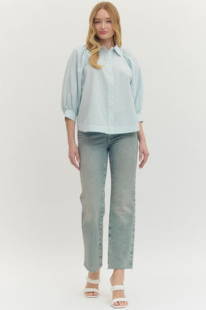 ENTRO INC Women's Top Solid textured 3/4 sleeve top