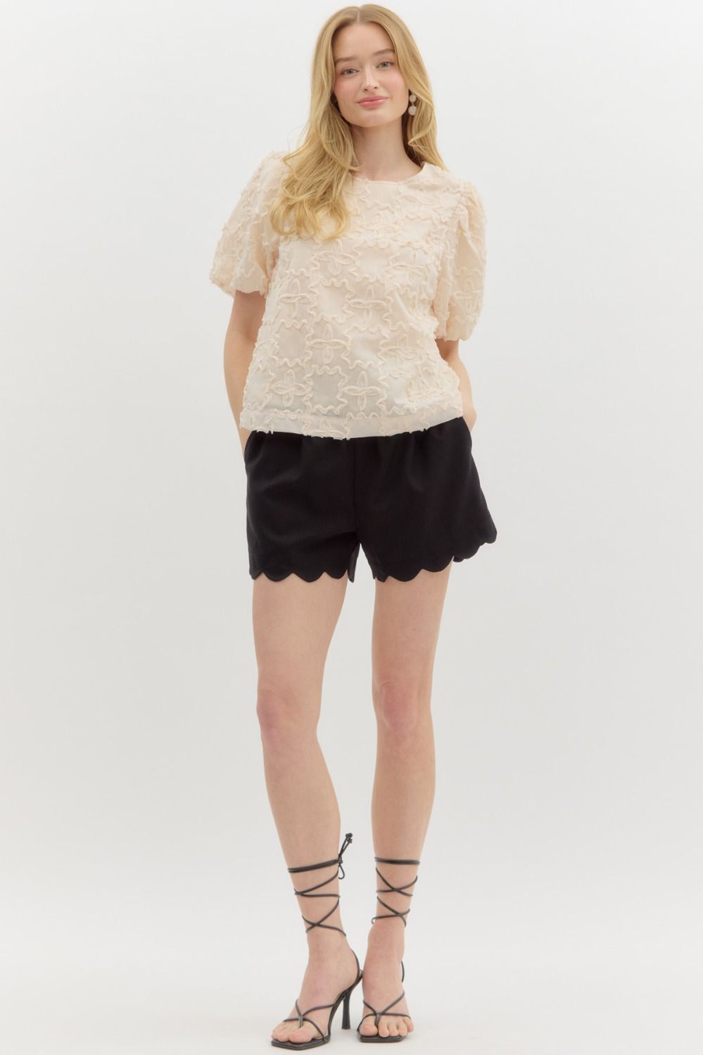 ENTRO INC Women's Top Textured Bow Tie Back Top || David's Clothing 