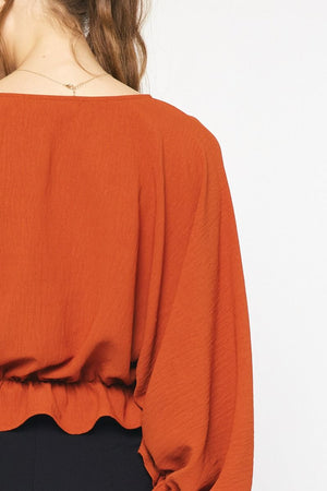 ENTRO INC Women's Top Textured Long Sleeve Crop Top || David's Clothing