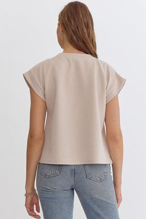 ENTRO INC Women's Top Textured Round Neck Short Sleeve Cropped Top || David's Clothing