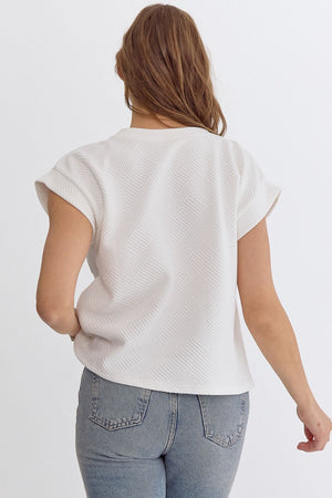 ENTRO INC Women's Top Textured Round Neck Short Sleeve Cropped Top || David's Clothing