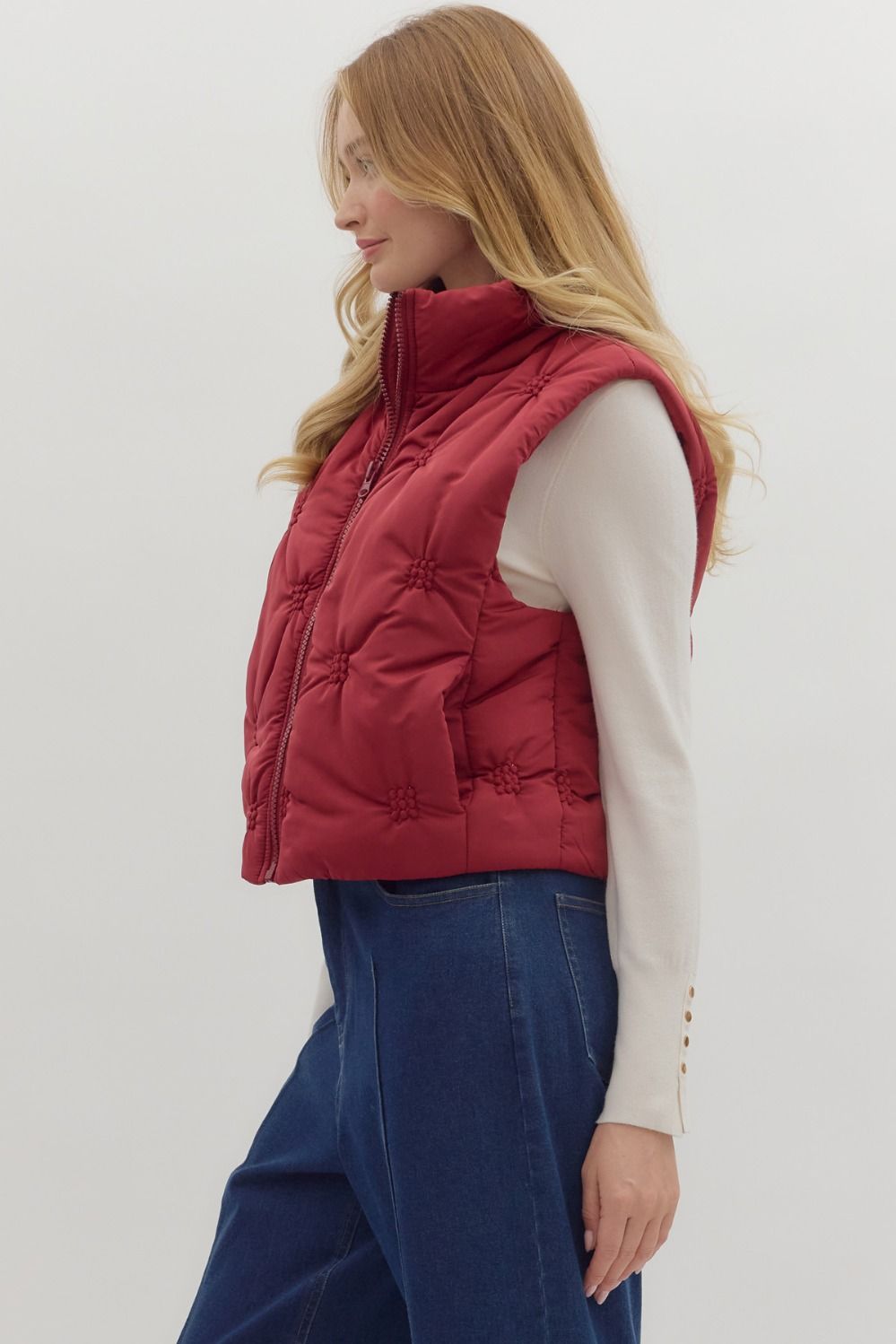 ENTRO INC Women's Vest High Neck Sleeveless Zip-Front Quilted Puffer Vest