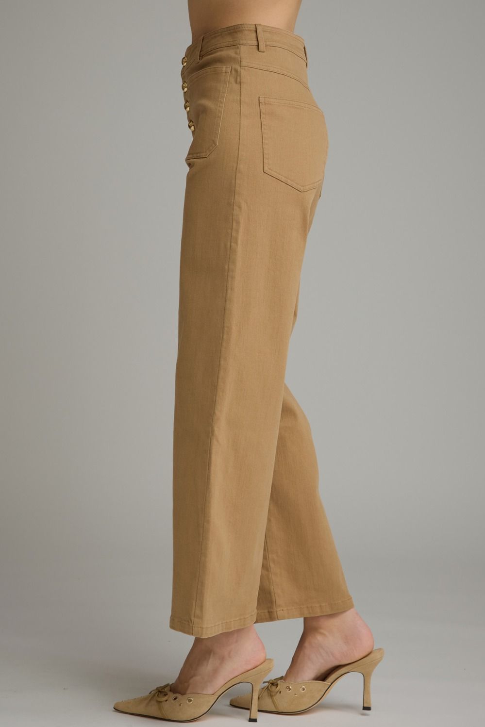 Solid Wide Leg Pants with Front Button Closure