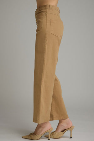Solid Wide Leg Pants with Front Button Closure