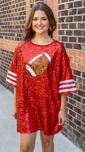 FANTASTIC FAWN Women's Dresses Sequins Football Shirt Dress || David's Clothing