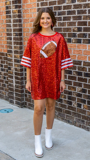 FANTASTIC FAWN Women's Dresses Sequins Football Shirt Dress || David's Clothing