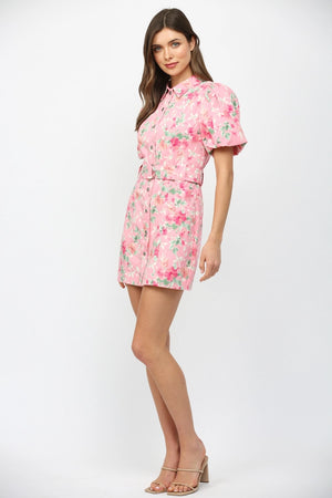 FATE BY LFD Women's Dresses Floral Print Belted Button Down Mini Dress