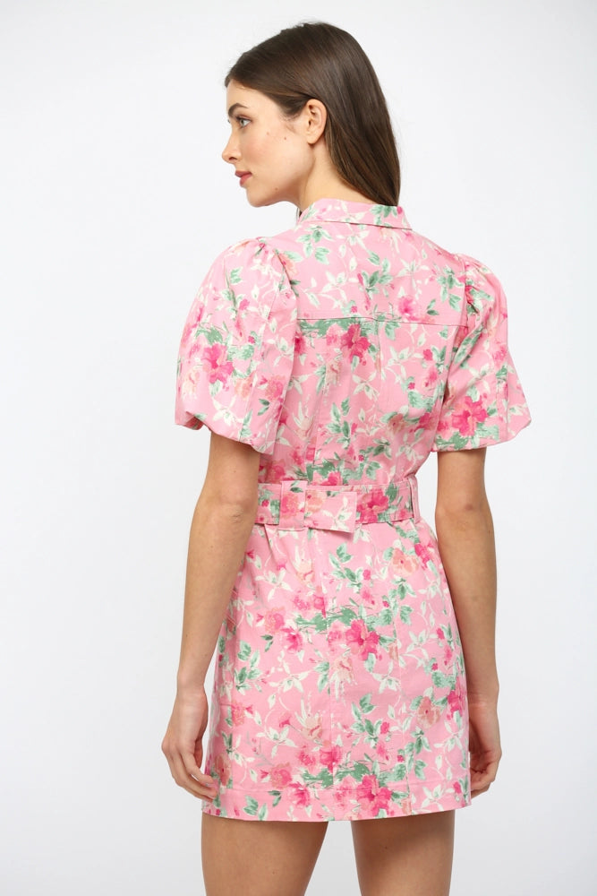 FATE BY LFD Women's Dresses Floral Print Belted Button Down Mini Dress