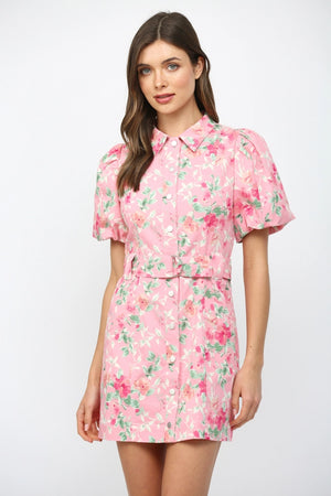 FATE BY LFD Women's Dresses Floral Print Belted Button Down Mini Dress