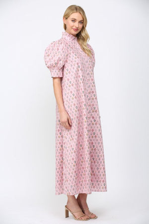 FATE BY LFD Women's Dresses Floral Ruffled Mock Neck Button Down Maxi Dress