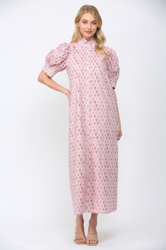 FATE BY LFD Women's Dresses Floral Ruffled Mock Neck Button Down Maxi Dress