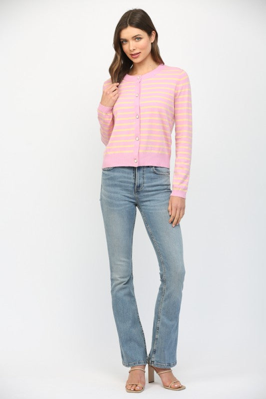 FATE BY LFD Women's Sweaters Stripe Button Closure Cardigan