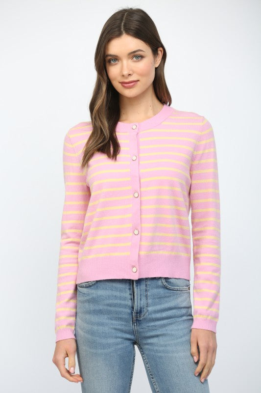 Stripe Button Closure Cardigan | David's Clothing