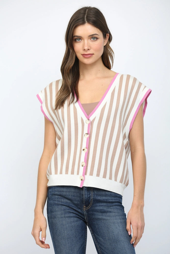 FATE BY LFD Women's Sweaters Stripe Pattern V-Neckline Sweater Vest