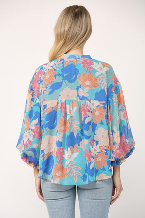 FATE BY LFD Women's Top Floral Print 3/4 Ballon Sleeve Blouse || David's Clothing