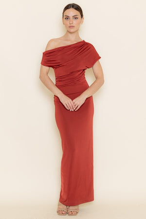 FORE COLLECTION Women's Dresses Asymmetrical Off Shoulder Gathered Maxi Dress