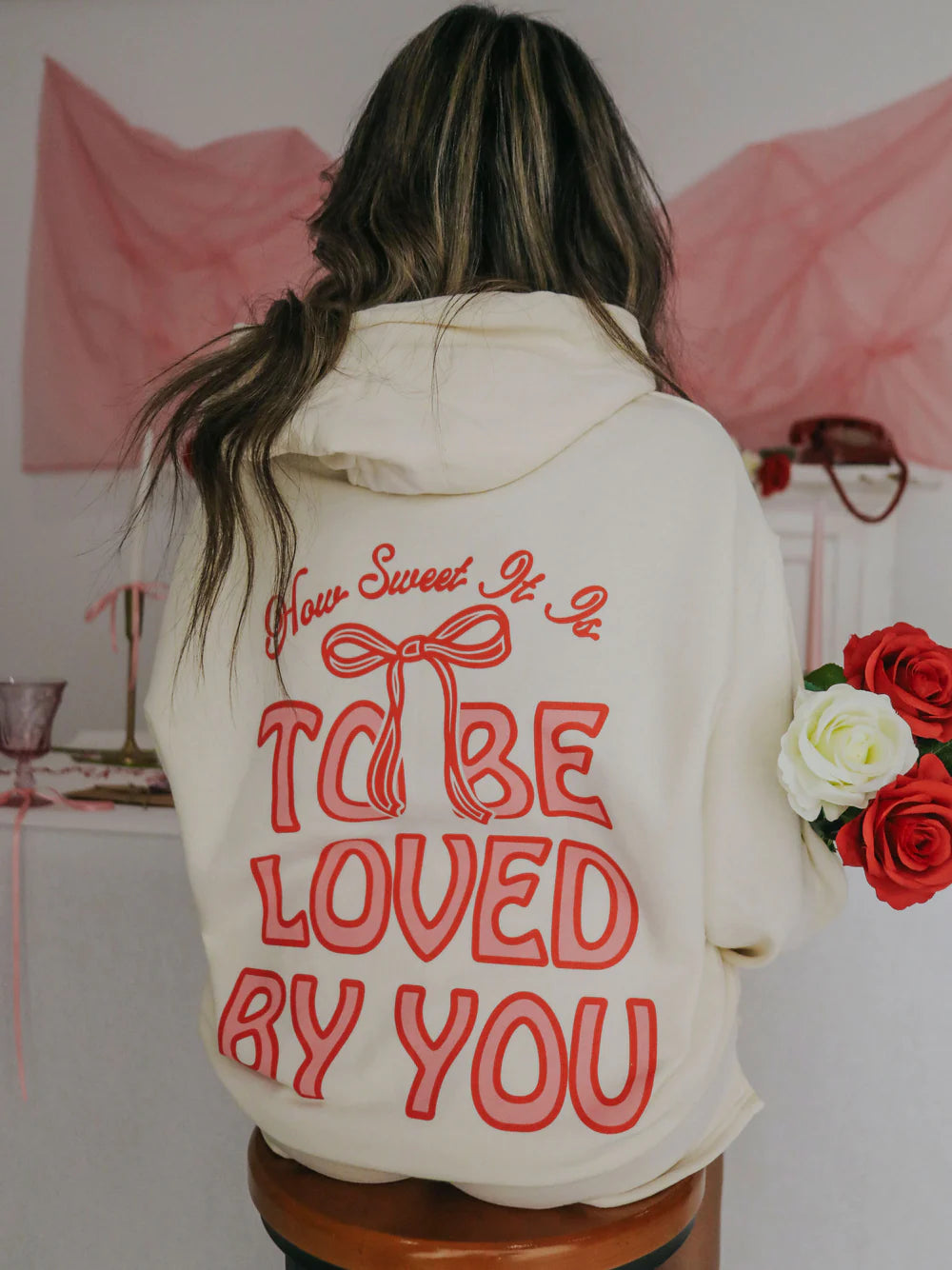 FRIDAY AND SATUR Women's Sweater Friday + Saturday This Is Love Bow Hoodie || David's Clothing