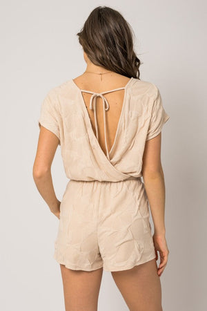 Gilli Clothing Women's Romper Short Sleeve Back Tie Textured Romper || David's Clothing