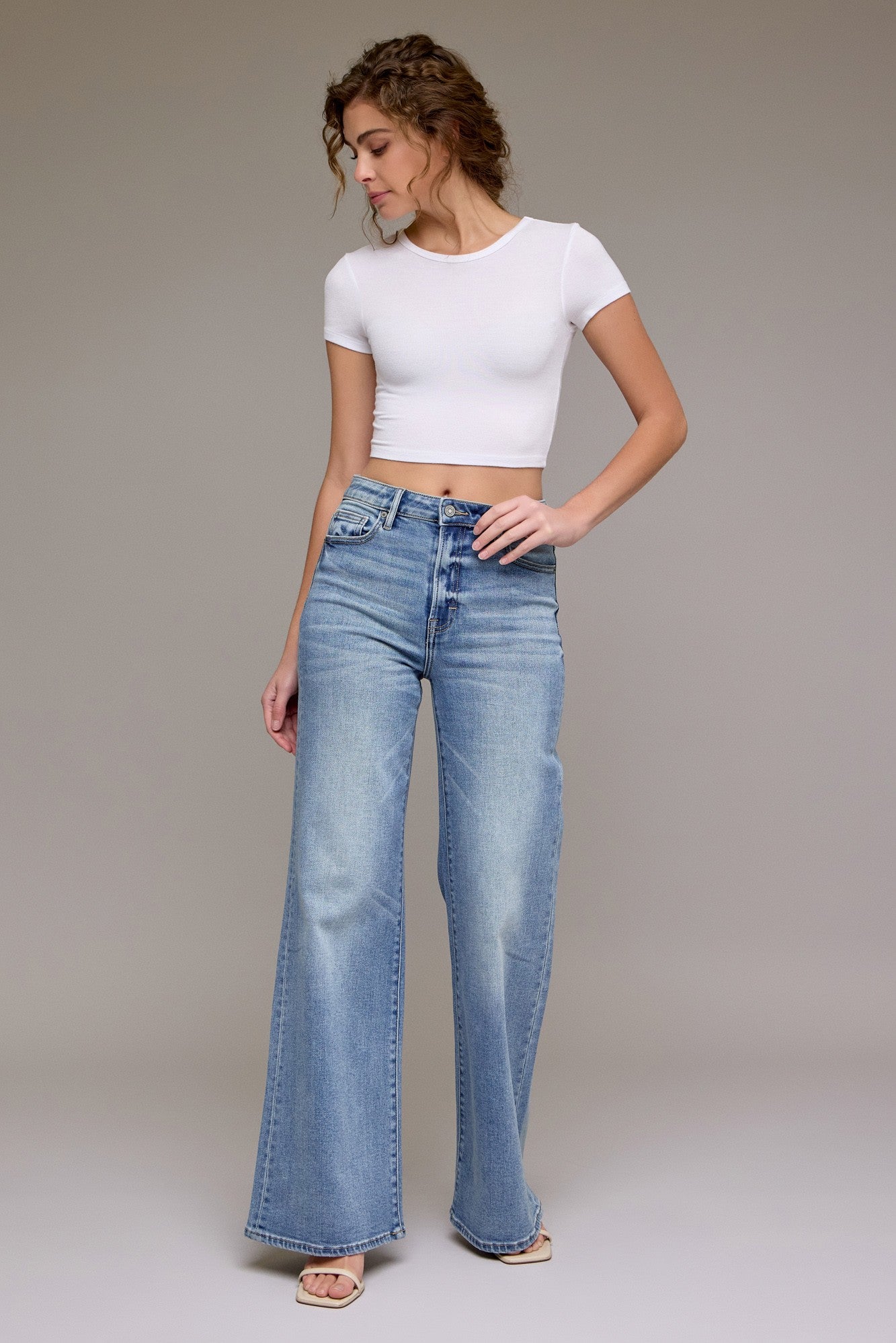 HIDDEN JEANS Women's Jeans Hidden Jeans Medium Vintage Clean High Rise Wide Comfort Flare