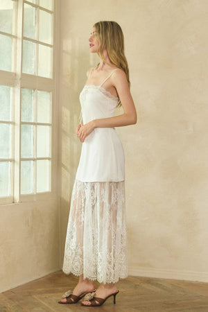 HONEY MANGO Women's Dresses Lace Trim Satin Maxi Slip Dress