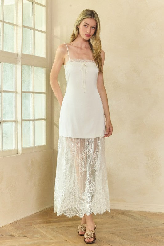 Lace Trim Satin Maxi Slip Dress