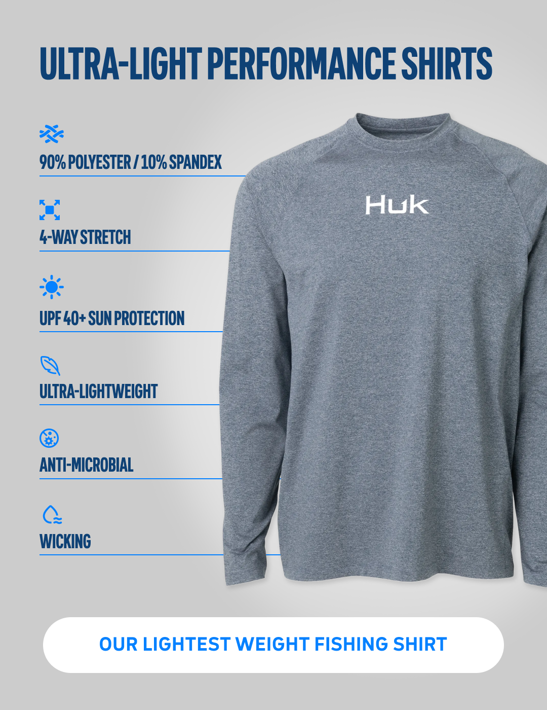 HUK FISHING Men's Tees Huk Airweight Crew