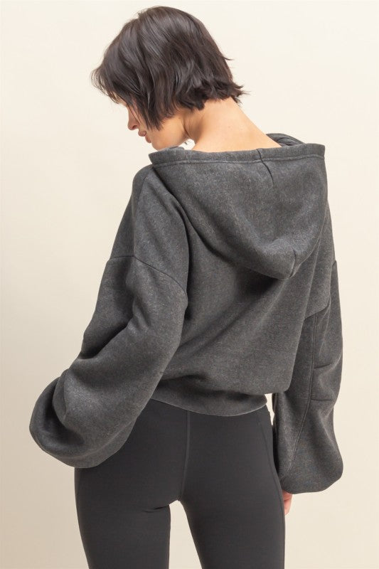 HYFVE INC. Women Jackets V-neck Drawstring Detail Long Sleeve Crop Hoodie