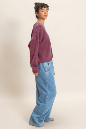 HYFVE INC. Women's Top Mineral Wash Waffle Open Back Top