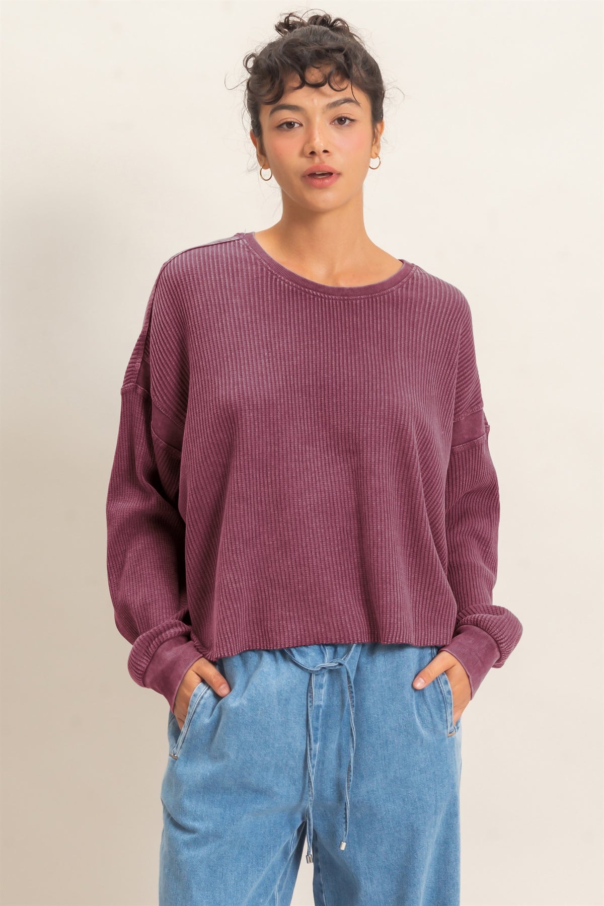 HYFVE INC. Women's Top Mineral Wash Waffle Open Back Top