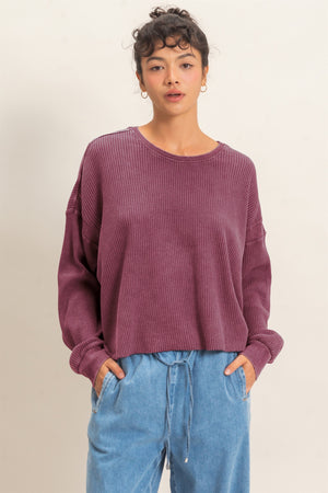 HYFVE INC. Women's Top Mineral Wash Waffle Open Back Top