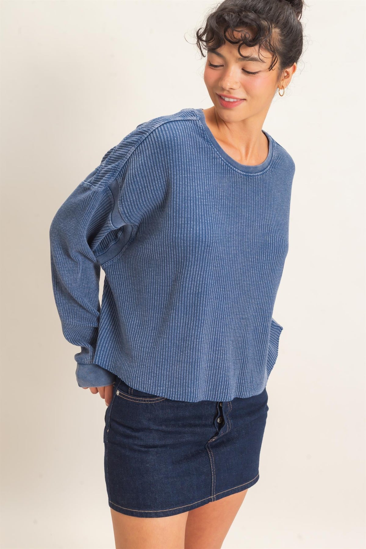 HYFVE INC. Women's Top Mineral Wash Waffle Open Back Top